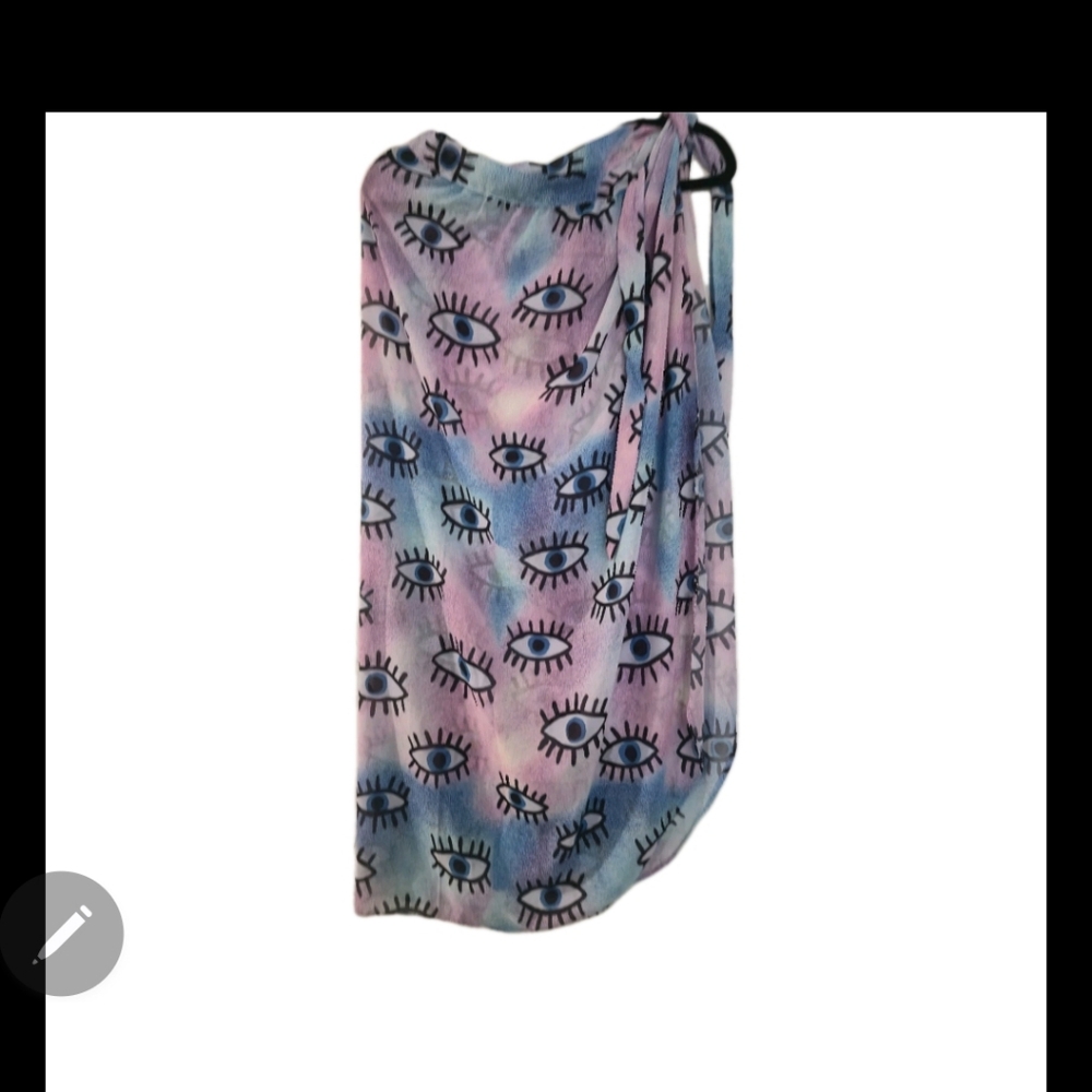 Blue Evil Eye Patterned Chiffon